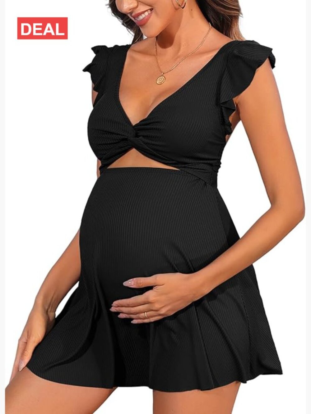 Ruffle Ribbed Maternity One Piece Swimsuit Cutout Push Up Swimwear